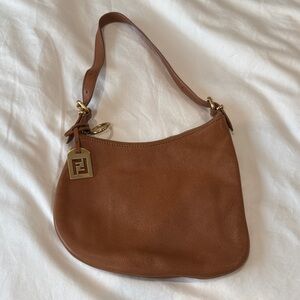 Fendi Tan Leather Shoulder Bag with Gold Accents